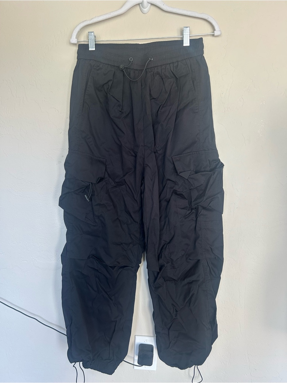 Manfinity By Shein Mens Elastic Drawstring Waist Black Pants Cargo Style M (1883